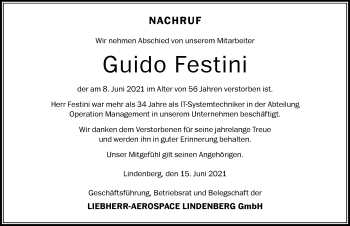 Traueranzeige von Guido Festini von Der Westallgäuer