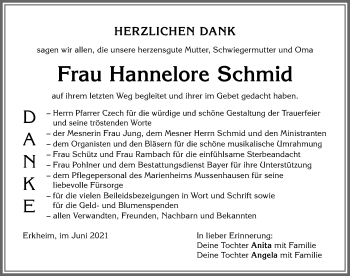 Traueranzeige von Hannelore Schmid von Memminger Zeitung