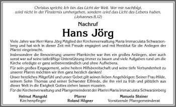 Traueranzeige von Hans Jörg von Allgäuer Zeitung,Kempten