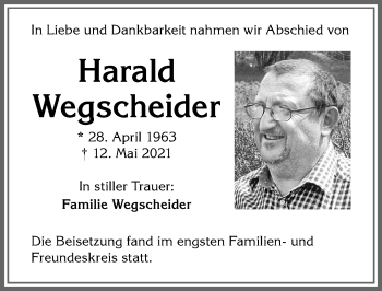 Traueranzeige von Harald Wegscheider von Allgäuer Zeitung,Kempten