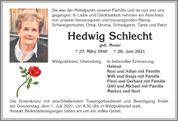 Traueranzeige von Hedwig Schlecht von Allgäuer Zeitung
