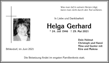 Traueranzeige von Helga Gerhard von Allgäuer Anzeigeblatt