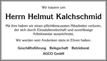 Traueranzeige von Helmut Kalchschmid von Allgäuer Zeitung, Marktoberdorf