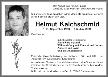 Traueranzeige von Helmut Kalchschmid von Allgäuer Zeitung