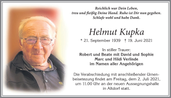 Traueranzeige von Helmut Kupka von Allgäuer Zeitung, Marktoberdorf