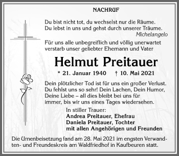 Traueranzeige von Helmut Preitauer von Allgäuer Zeitung, Kaufbeuren/Buchloe