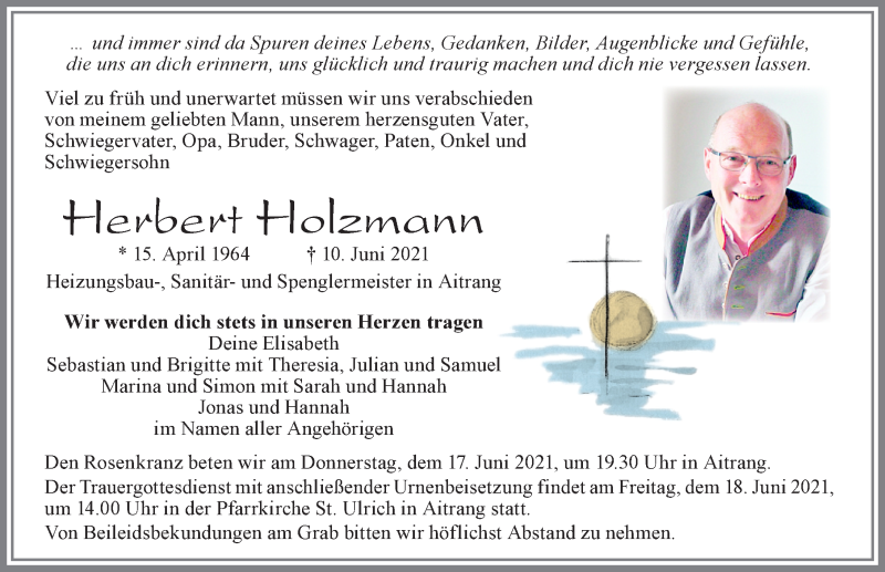  Traueranzeige für Herbert Holzmann vom 15.06.2021 aus Allgäuer Zeitung, Marktoberdorf