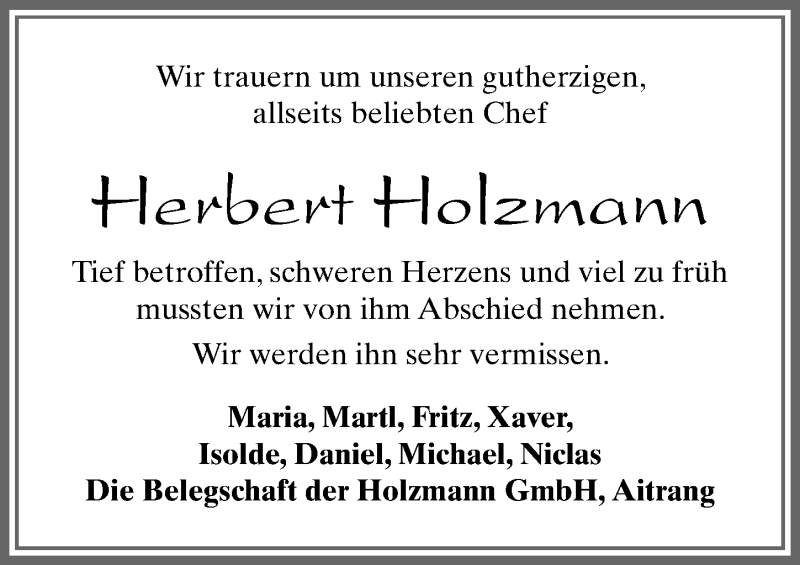  Traueranzeige für Herbert Holzmann vom 23.06.2021 aus Allgäuer Zeitung, Marktoberdorf