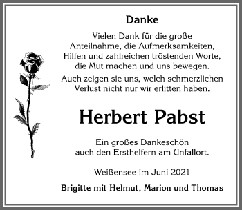 Traueranzeige von Herbert Pabst von Allgäuer Zeitung, Füssen