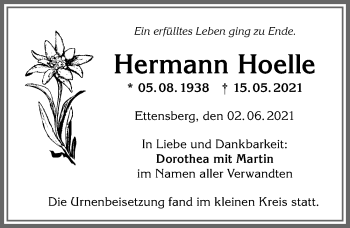 Traueranzeige von Hermann Hoelle von Allgäuer Anzeigeblatt