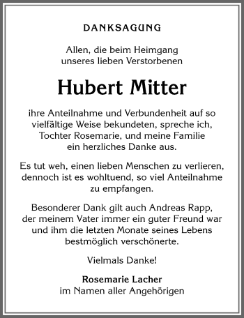 Traueranzeige von Hubert Mitter von Allgäuer Anzeigeblatt