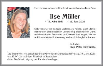 Traueranzeige von Ilse Müller von Allgäuer Anzeigeblatt