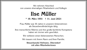 Traueranzeige von Ilse Müller von Allgäuer Anzeigeblatt