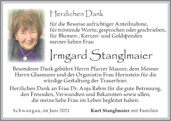 Traueranzeige von Irmgard Stanglmaier von Allgäuer Zeitung, Füssen