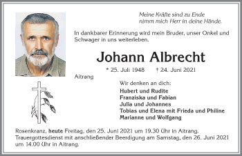 Traueranzeige von Johann Albrecht von Allgäuer Zeitung, Marktoberdorf