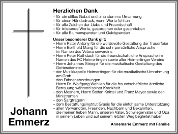 Traueranzeige von Johann Emmerz von Memminger Zeitung