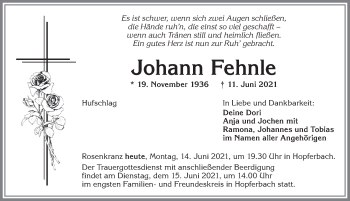 Traueranzeige von Johann Fehnle von Allgäuer Zeitung,Kempten
