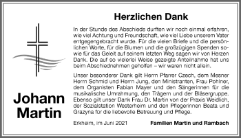 Traueranzeige von Johann Martin von Memminger Zeitung