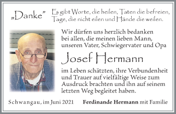Traueranzeige von Josef Hermann von Allgäuer Zeitung, Füssen