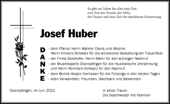 Traueranzeige von Josef Huber von Memminger Zeitung
