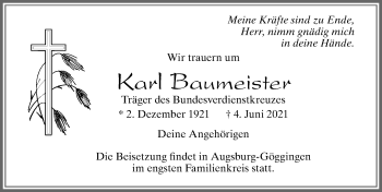 Traueranzeige von Karl Baumeister von Allgäuer Zeitung