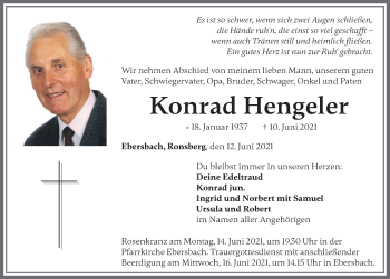 Traueranzeige von Konrad Hengeler von Allgäuer Zeitung, Marktoberdorf