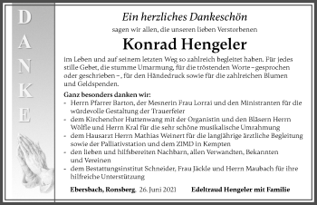 Traueranzeige von Konrad Hengeler von Allgäuer Zeitung, Marktoberdorf