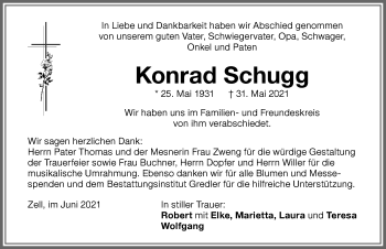 Traueranzeige von Konrad Schugg von Memminger Zeitung