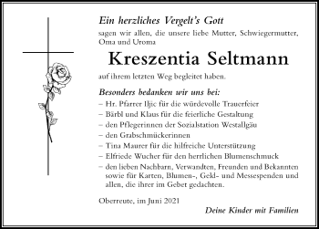 Traueranzeige von Kreszentia Seltmann von Der Westallgäuer