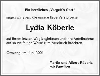 Traueranzeige von Lydia Köberle von Allgäuer Anzeigeblatt