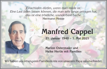 Traueranzeige von Manfred Cappel von Allgäuer Zeitung,Kempten