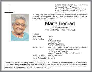Traueranzeige von Maria Konrad von Memminger Zeitung