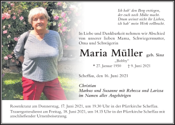 Traueranzeige von Maria Müller von Der Westallgäuer