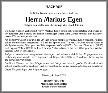 Traueranzeige von Markus Egen von Allgäuer Zeitung, Füssen
