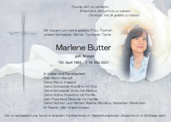 Traueranzeige von Marlene Butter von Der Westallgäuer