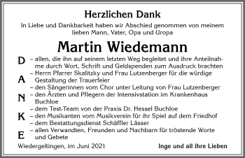 Traueranzeige von Martin Wiedemann von Allgäuer Zeitung