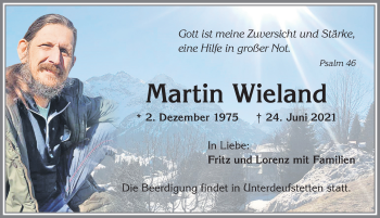 Traueranzeige von Martin Wieland von Allgäuer Zeitung,Kempten