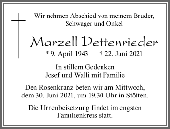 Traueranzeige von Marzell Dettenrieder von Allgäuer Zeitung, Marktoberdorf