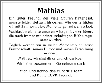 Traueranzeige von Mathias  von Allgäuer Zeitung, Kaufbeuren/Buchloe