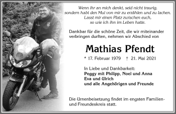 Traueranzeige von Mathias Pfendt von Allgäuer Zeitung, Kaufbeuren/Buchloe
