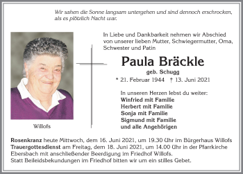 Traueranzeige von Paula Bräckle von Allgäuer Zeitung