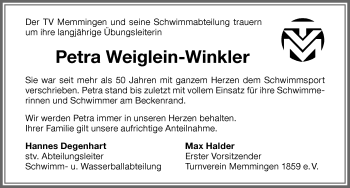 Traueranzeige von Petra Weiglein-Winkler von Memminger Zeitung