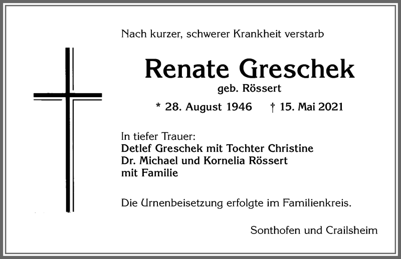  Traueranzeige für Renate Greschek vom 19.06.2021 aus Allgäuer Anzeigeblatt