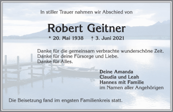 Traueranzeige von Robert Geitner von Allgäuer Zeitung,Kempten