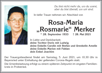 Traueranzeige von Rosa-Maria Merker von Allgäuer Zeitung