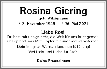 Traueranzeige von Rosina Giering von Allgäuer Zeitung,Kempten