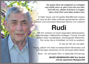 Traueranzeige von Rudi  von Memminger Zeitung
