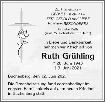 Traueranzeige von Ruth Grühling von Allgäuer Zeitung,Kempten