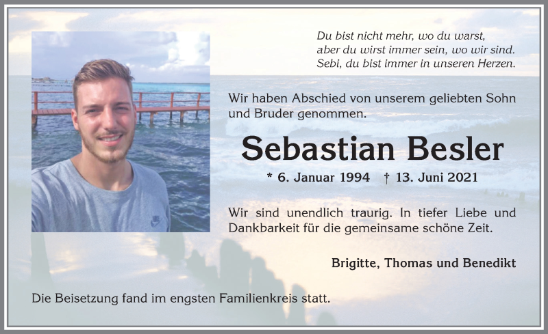  Traueranzeige für Sebastian Besler vom 26.06.2021 aus Allgäuer Anzeigeblatt