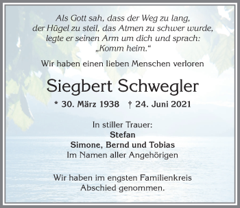 Traueranzeige von Siegbert Schwegler von Allgäuer Zeitung,Kempten